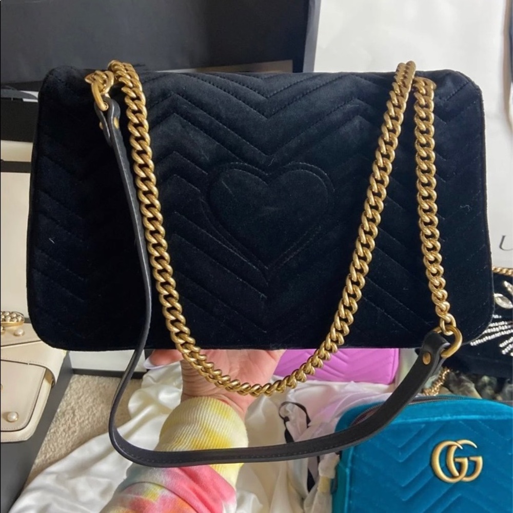 Sold Gucci Marmont Med “Loved” Black  Velvet - Picture 6 of 16